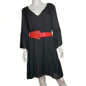 A Beautiful Soul Black Tiered Vneck Dress Womens SZ 14/16 Witchy Grunge Goth